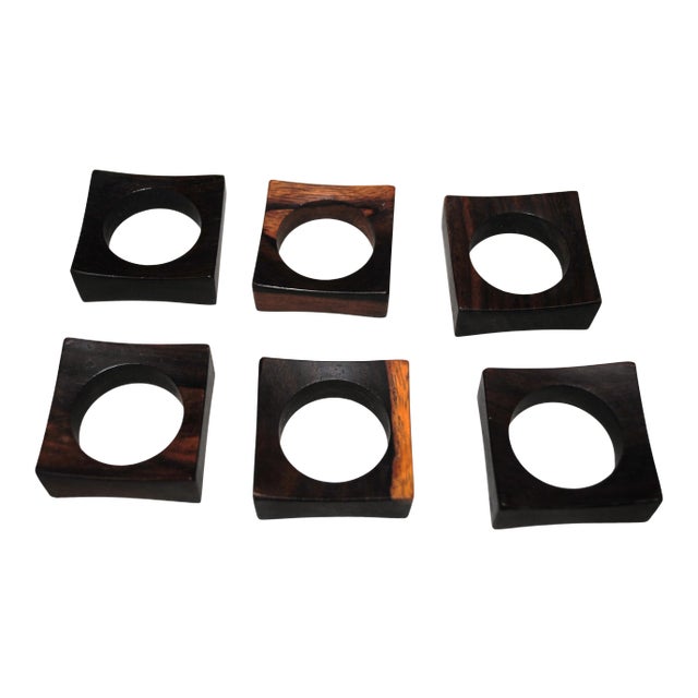 Mid-Century Teak Square Napkin Rings - Set of 6 For Sale