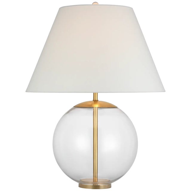 AERIN by Visual Comfort Signature Morton Large Table Lamp in Clear Glass with Linen Shade For Sale