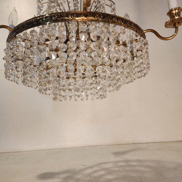 French Empire Chandelier Crystal & Brass Gilt 12-Light For Sale In Denver - Image 6 of 6