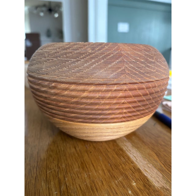 1990s D. Carlson Signed Segmented Ash Wood Vessel 1994 Pacific Northwest Studio Wood Art Chatter Textured Woodturning Organic Modern Wabi-Sabi For Sale - Image 5 of 7