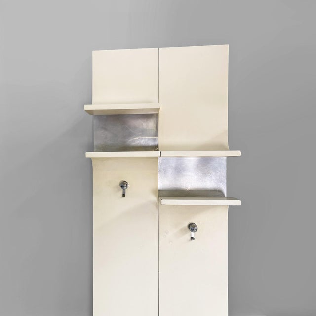 Italian Modern Wall-Mounted Coat Racks in White Wood and Metal, 1970s, Set of 2 For Sale - Image 4 of 16