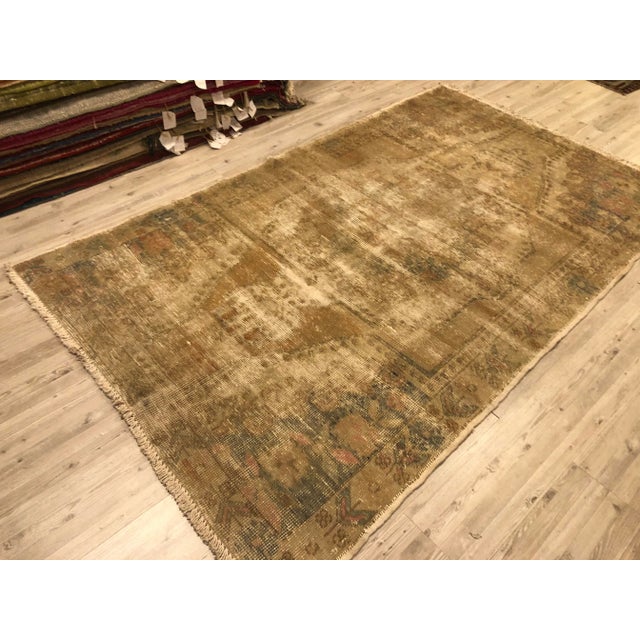 1960s 1960s Vintage Tan Nomadic Distressed Wool Floor Rug For Sale - Image 5 of 11