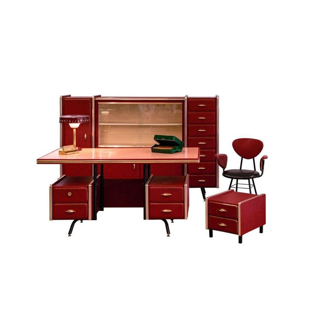 Beautiful complete Umberto Mascagni-style office set from the 1950s, including: - Storage unit/bookcase with glass doors -...
