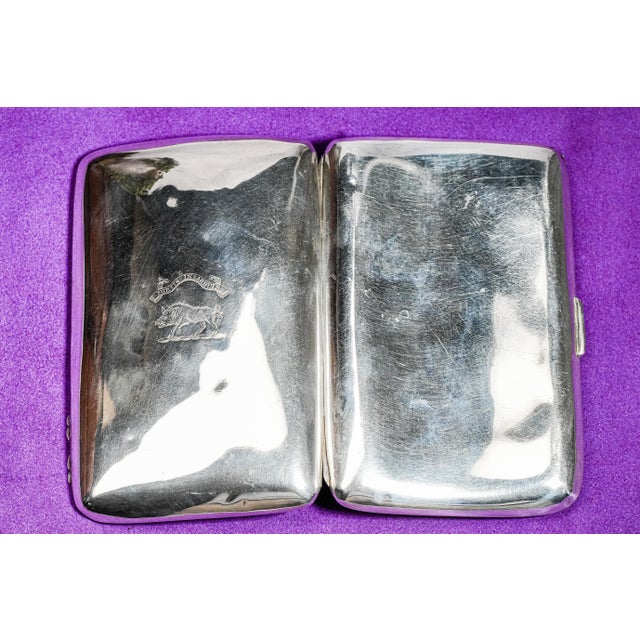 Large Antique Sterling Silver Armorial Coat of Arms Boar Latin Motto Crest Cigar Card Case Holder Wallet Tobacciana For Sale - Image 13 of 17