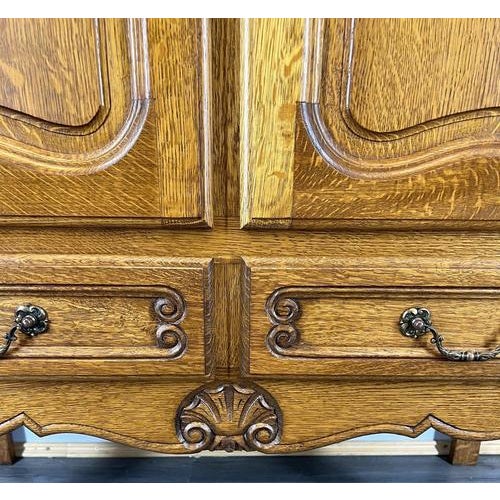 Vintage French Louis XVI Style Carved Oak Cupboard with Drawers For Sale - Image 5 of 10