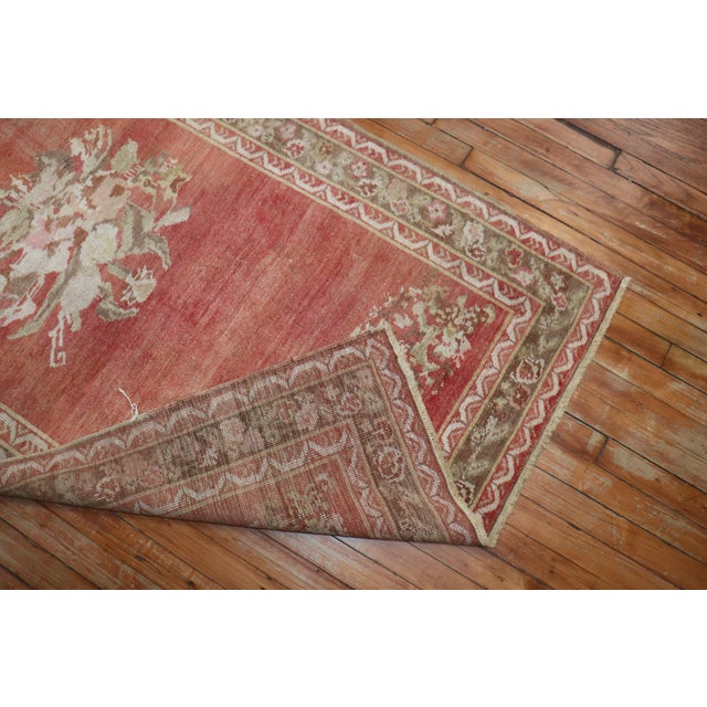 Early 20th Century Melon Red Floral Turkish Ghiordes Runner For Sale - Image 5 of 6