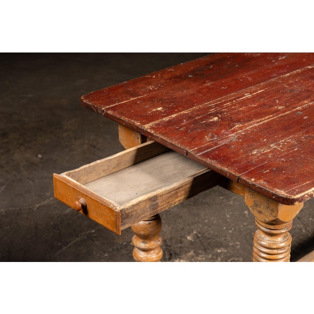 Wood Early 20th Century Primitive Painted Pine Harvest Table For Sale - Image 7 of 10