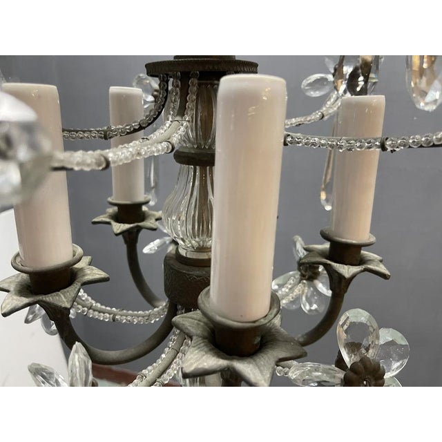 1950s Crystal Beaded Bronze Flower Chandelier, 1950s For Sale - Image 5 of 10