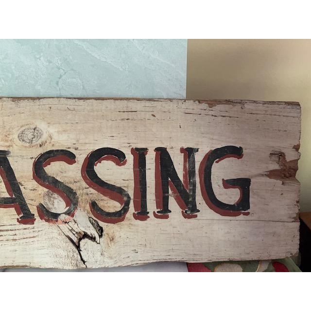 Vintage Rustic Farmhouse No Trespassing Wooden Hand Painted Sign For Sale - Image 4 of 5