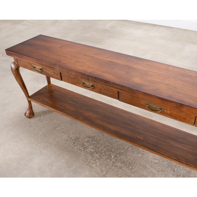 Brown English Queen Anne Style Walnut Two-Tier Console Table 6 Ft For Sale - Image 8 of 18
