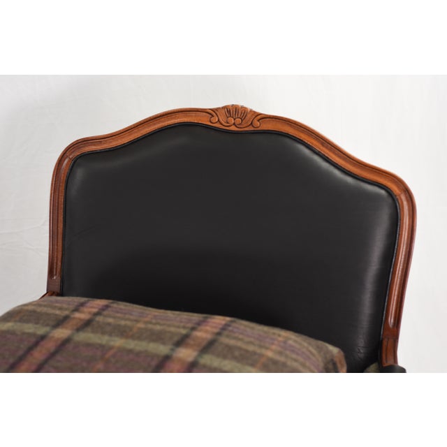 Lauren Ralph Lauren Set of Ralph Lauren Wool and Leather on Oversized Vintage Louis XV Chairs and Ottoman For Sale - Image 4 of 17