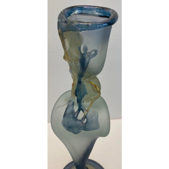 Art Deco Crystal De Bayel Bacchus Erte Elite Etched Art Glass Trumpet Vase For Sale - Image 3 of 7
