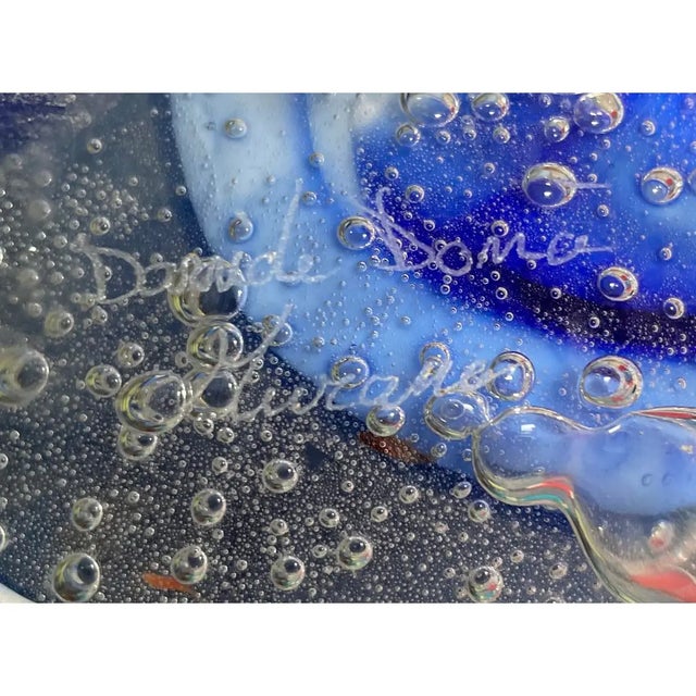 Blue Davide Dona Signed Murano Low Profile Large Centerpiece Bowl For Sale - Image 8 of 8