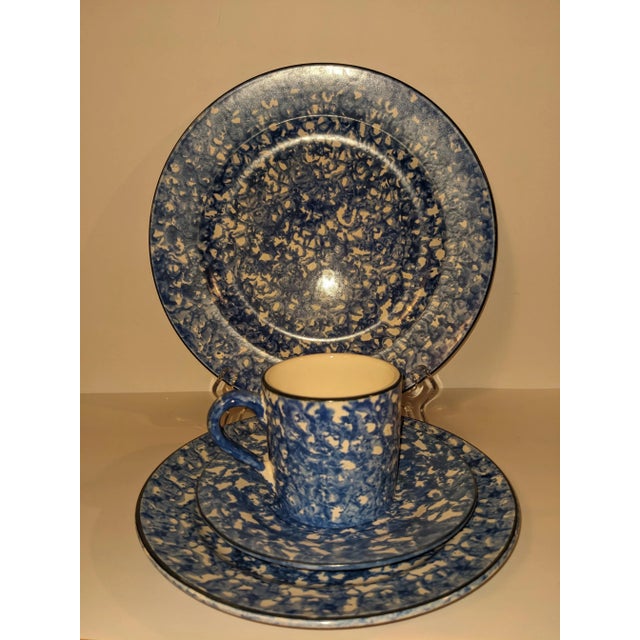 Vintage Stangl Town & Country Blue Spongeware - 1970's This set is in perfect condition, no chips or cracks Dinner service...