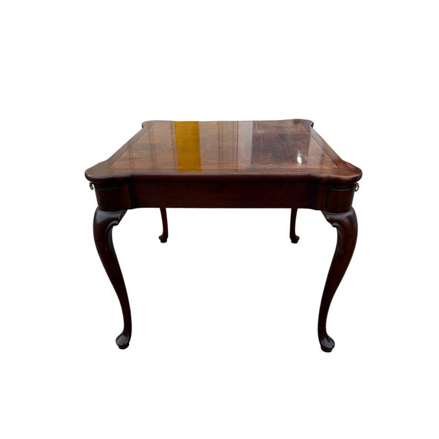 Queen Anne Hekman Burl Wood Gridded Game Table With Cup Holders For Sale - Image 3 of 11