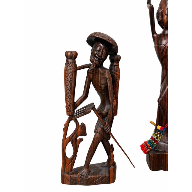 Vintage Balinese-Style Carved Wood Figurative and Bird Sculptures — Set of 4 For Sale In Las Vegas - Image 6 of 10
