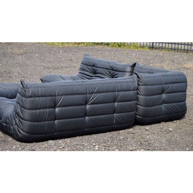 Togo Sofa in Black Leather by Michel Ducaroy for Ligne Roset, Set of 5 For Sale - Image 6 of 11