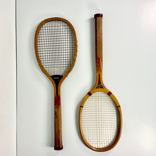 American 1905 Antique Americana Boho Chic Wood Tennis Rackets Home Accents - A Pair. For Sale - Image 3 of 17
