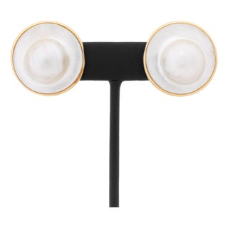 Modern Mabe Blister Pearl and 14k Yellow Gold Earrings For Sale