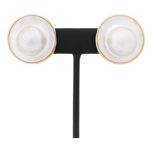 Modern Mabe Blister Pearl and 14k Yellow Gold Earrings For Sale