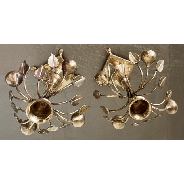 English Circa 1970 Mottahedeh Brass Pear Tree Candlestick Holders - A Pair For Sale - Image 3 of 18