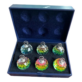 Set of 6 Vintage Austrian Swarovski Cut Crystal Place Card Holders With Original Storage Case For Sale