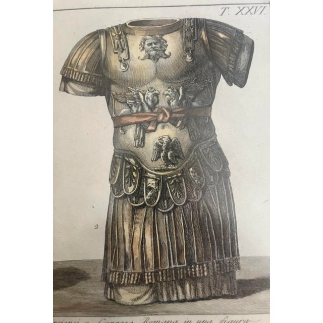 Late 18th Century Late 18th Century Hand Colored Etching of Roman Etruscan Chariot & Armor, Copper Frame. For Sale - Image 5 of 11