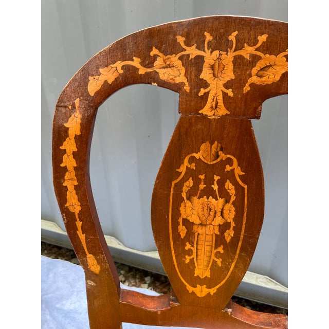 Wood Antique Marquetry Side Chairs a Pair For Sale - Image 7 of 11