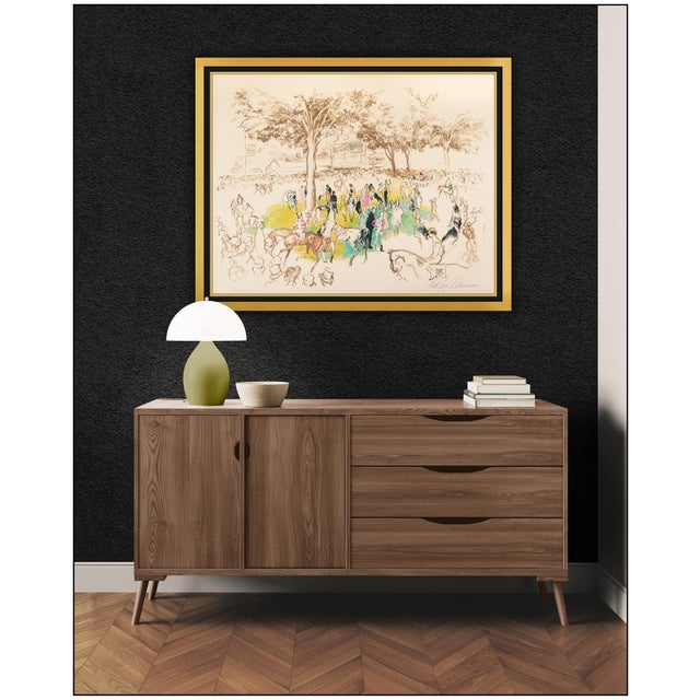The artwork here, "Ascot Paddock", is a wonderful depiction of horses and jockeys surrounded by the crowd, created with...