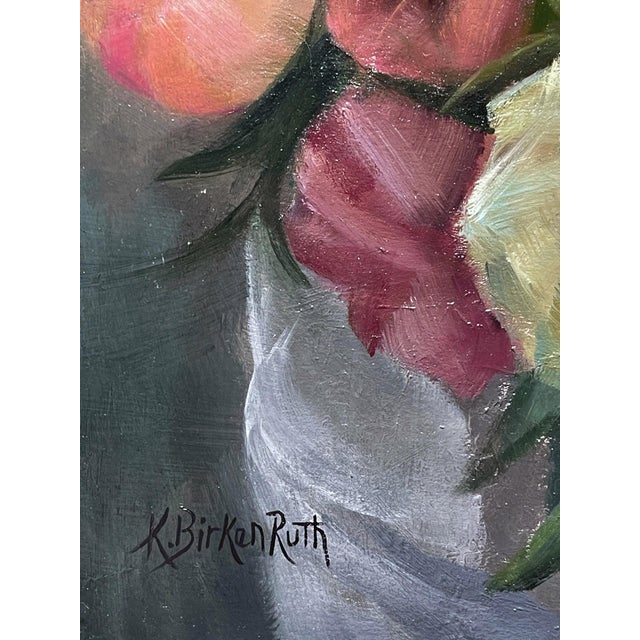 Figurative The Light Always Shines Through by Kelly Birkenruth | Oil on Panel Portrait of a woman with flowers For Sale - Image 3 of 5