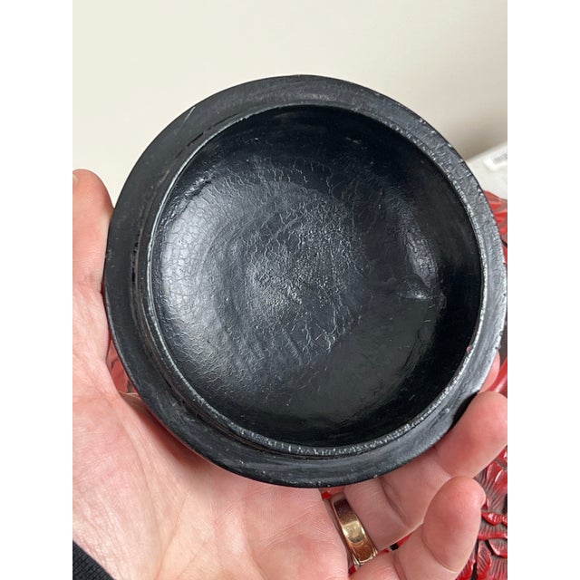 Red Antique Chinese Hand-Carved Cinnabar Lacquered Lidded Jar Probably Qianlong For Sale - Image 8 of 10