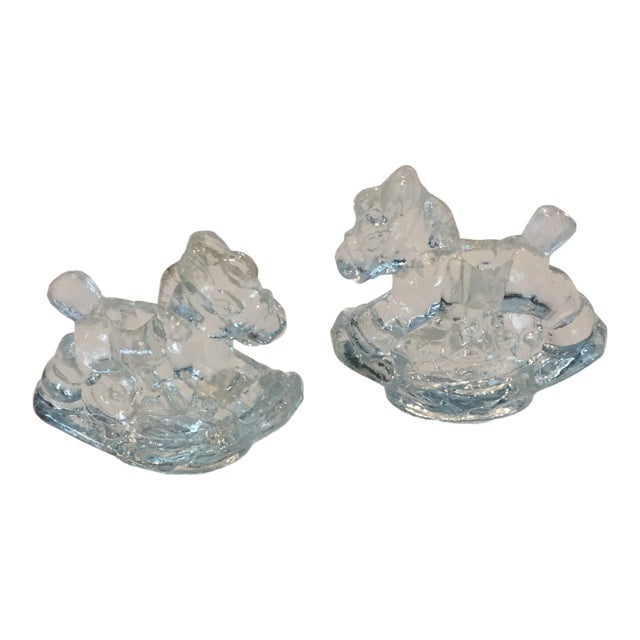 Vintage Rocking Horse Glass Figurine Candle Holders - Set of 2 For Sale