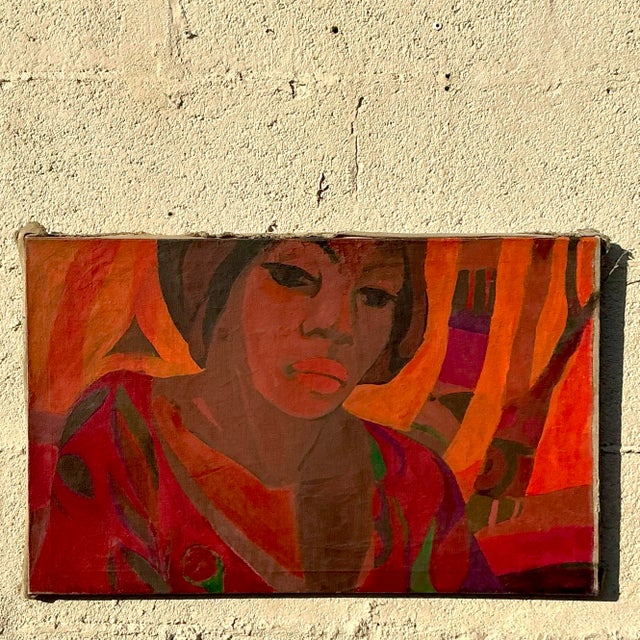 Figurative Late 20th Century Vintage Boho Original Figurative Oil Painting on Canvas For Sale - Image 3 of 5