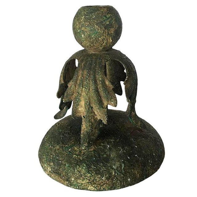 Victorian 1970s Cast Iron Candlestick Holder With Baroque Leaf Accents, Pair For Sale - Image 3 of 5