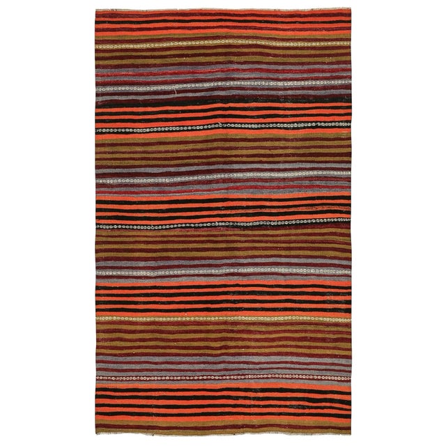 Textile Mid 20th Century Vintage Turkish Striped Kilim Rug For Sale - Image 7 of 7