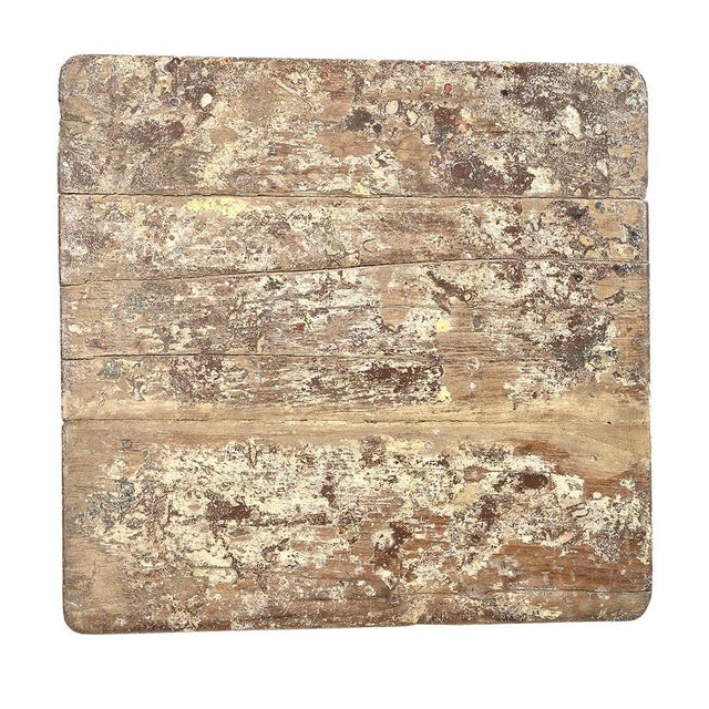 White Patinated Wooden Stool For Sale - Image 5 of 7