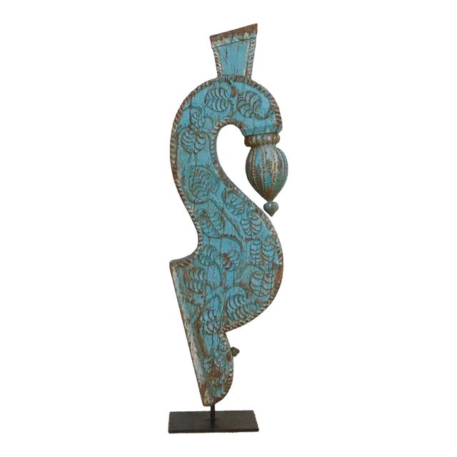 19th Century Blue Peacock Wooden Corbel For Sale