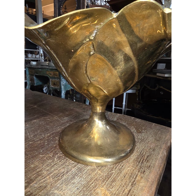 1980s Vintage Brass Cabbage Leaf Compote For Sale - Image 5 of 10