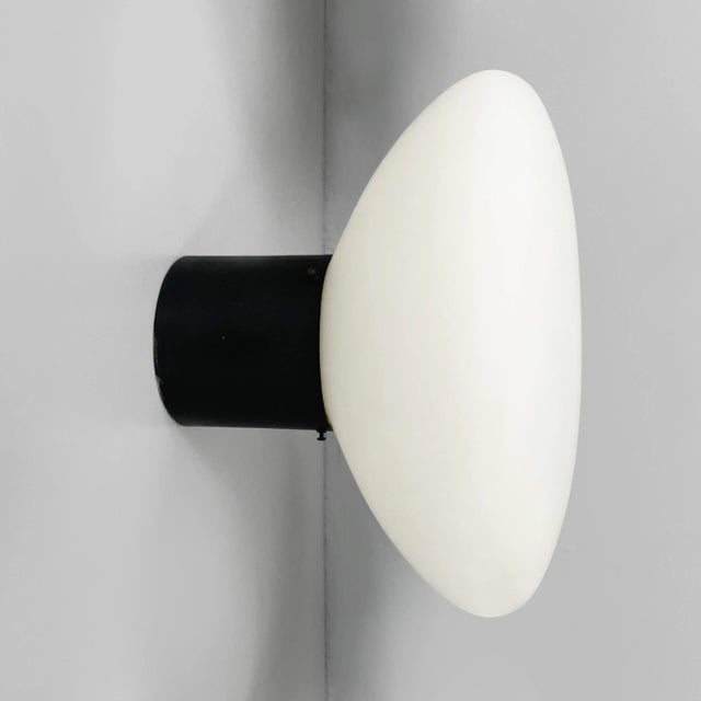 1950s Mid-Century Modern Italian Wall Lamps in Opaline Glass and Black Metal, 1950s, Set of 4 For Sale - Image 5 of 13