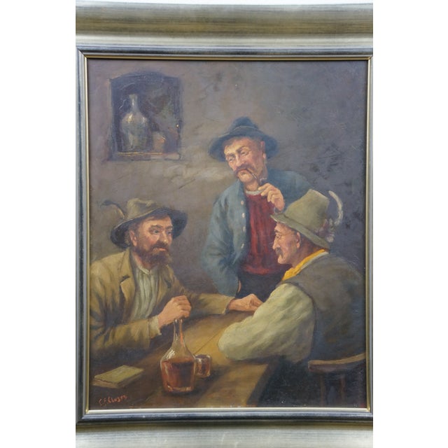 Antique Flemish Tavern Scene Oil Painting on Board Signed After David Teniers For Sale - Image 12 of 12