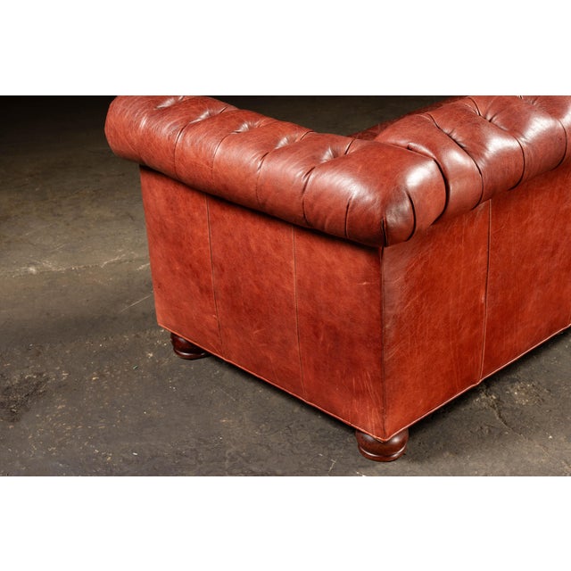 Vintage Burnt-Red Leather Tufted Chesterfield Sofa With Nailhead Trim For Sale - Image 16 of 18