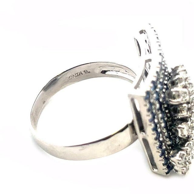 Blue Sonia B. Diamond Sapphire Gold Ring 18k White Square Top Cluster For Sale - Image 8 of 8