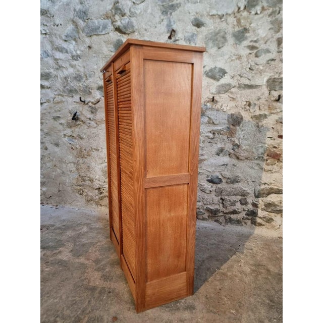 Vintage French Tambour Cabinet in Oak, 1960s For Sale - Image 14 of 18