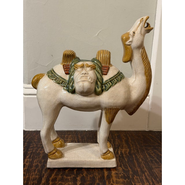 Large Vintage Chinese Tang-Style Crackle Glaze Ceramic Camel Sculpture For Sale - Image 14 of 18