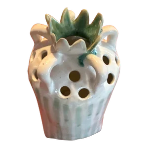 1990s Handmade Ceramic Vase With Celadon Stripes