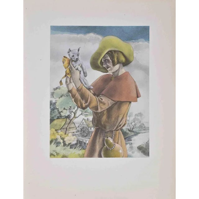 The Little Puppy is a color lithograph on ivory paper, created by the Italian artist Umberto Brunelleschi (Montemurlo...