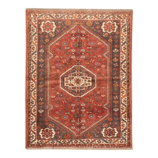 Vintage Hand-Knotted Persian Qashqai Rug 3'8" X 4'9" For Sale