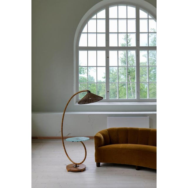 Art Deco Swedish Grace Floor Lamp in Art Glass and Beech, 1930s For Sale - Image 3 of 18