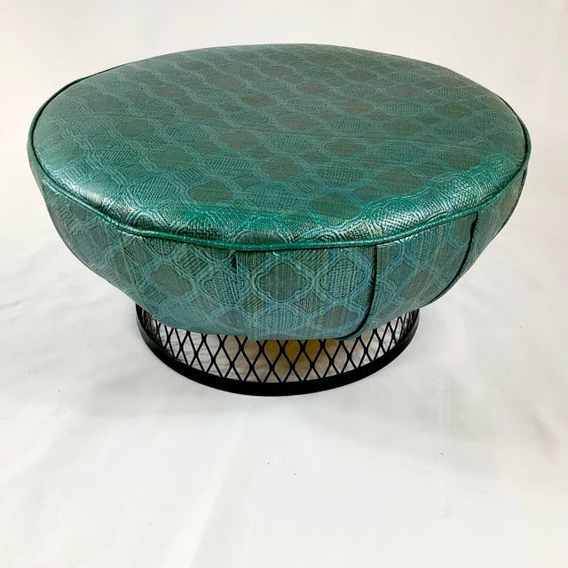 1960s Mid-Century Modern Boho Chic Turquoise Ottoman Footstool | Chairish