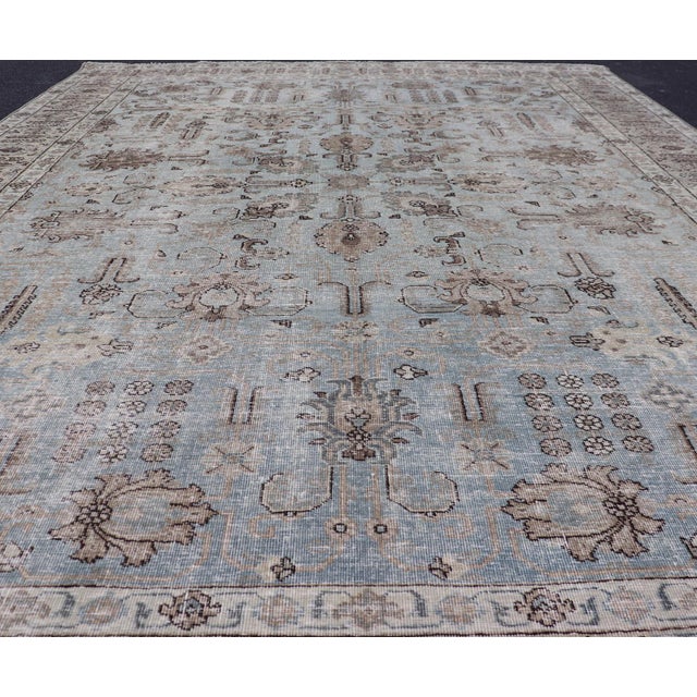 Early 20th Century Antique Persian Tabriz Rug in Soft Blue and Taupe With All-Over Design 7'0 X 9'9 For Sale - Image 5 of 12